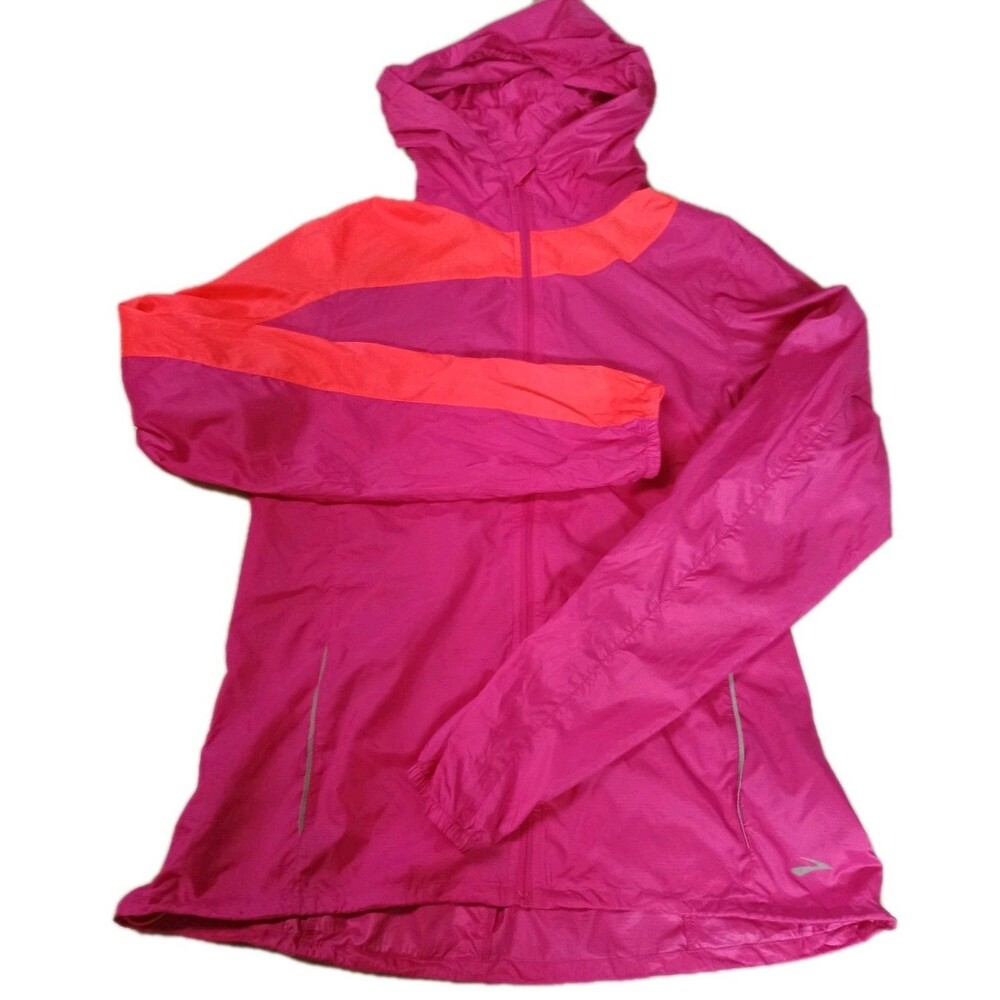 BROOKS Shelter Technology Running Jacket Womens Small Hooded Pink Windbreaker
